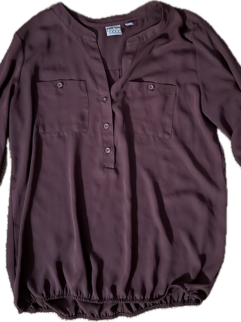 SoHo Jeans Plum Split-Neck Henley Tunic